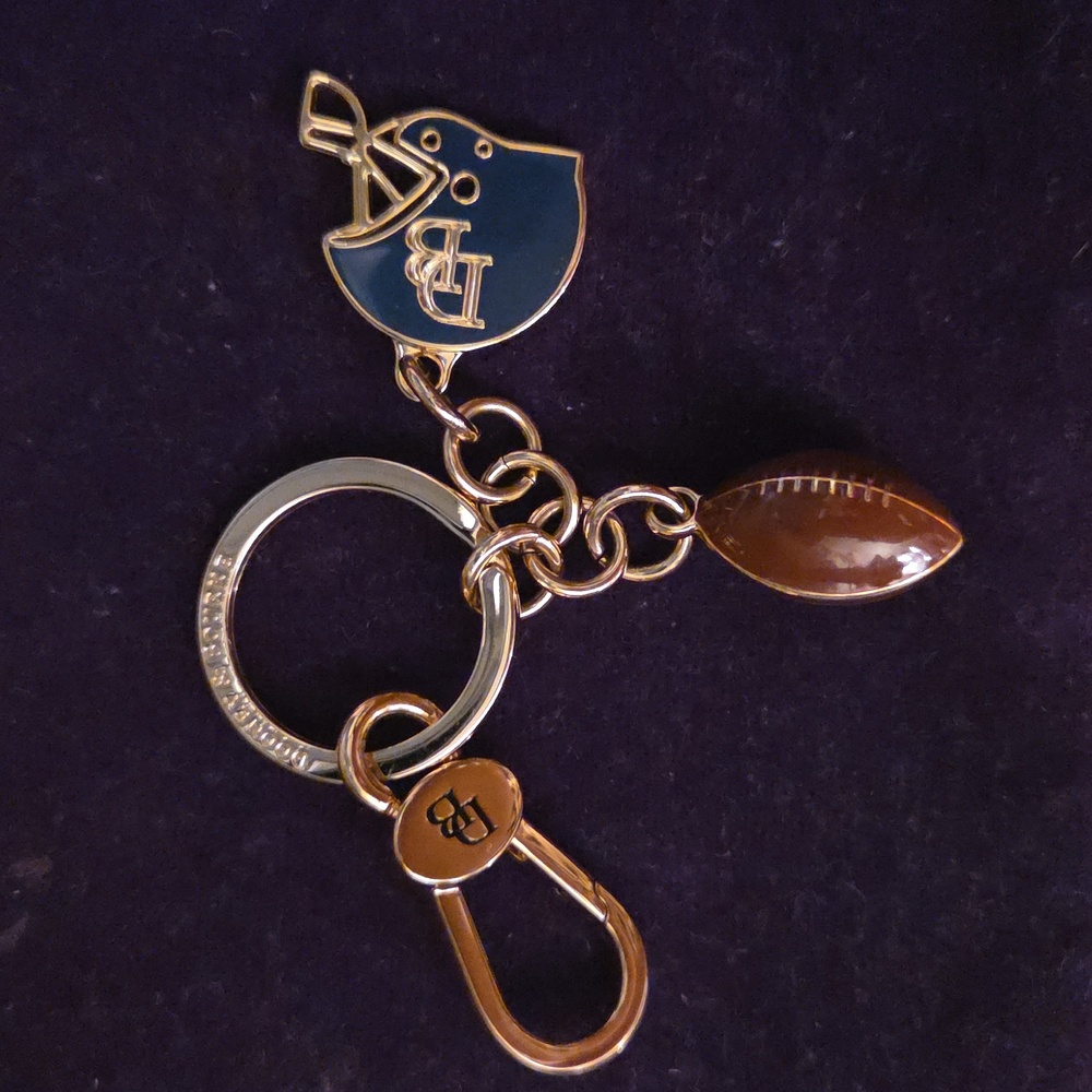B-NEW: Dooney & Bourke Gold and Blue Keychain with Football Charm - Picture 1 of 13
